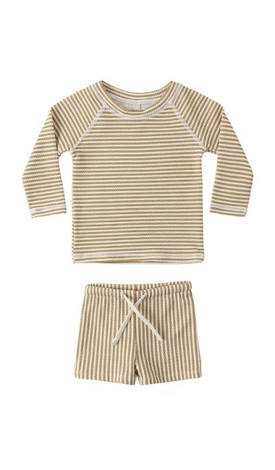 Quincy Mae Finn Swim Rashguard & Short Set In Neutral