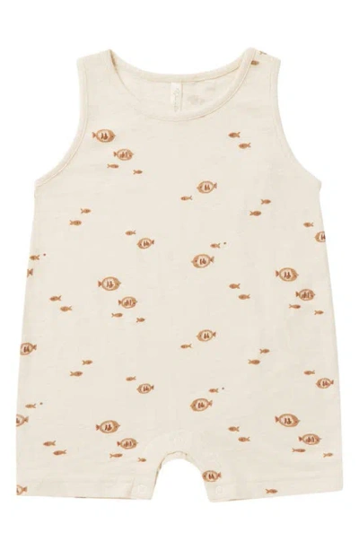 Quincy Mae Babies' Fish Print Cotton Tank Romper In Natural-fish