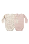Quincy Mae Floral & Stripe Assorted 2-pack Organic Cotton Jersey Bodysuits In Pink