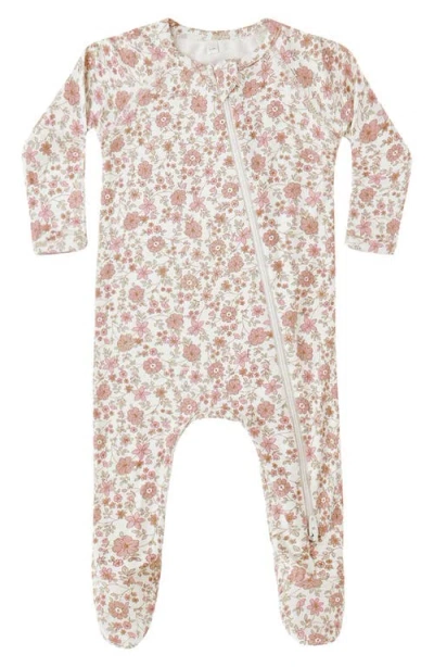 Quincy Mae Babies'  Floral Cotton Zip Footie In Brown