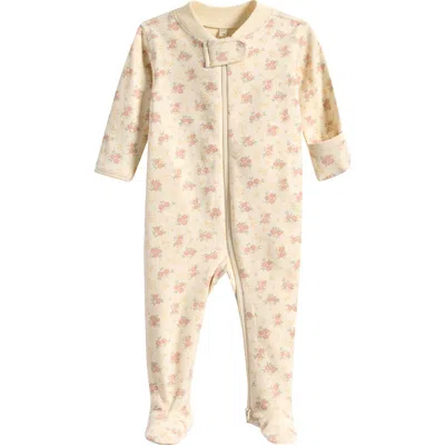 Quincy Mae Babies'  Floral Organic Cotton Zip Footie In Brown