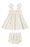 QUINCY MAE FLORAL SMOCKED ORGANIC COTTON DRESS & BLOOMERS SET