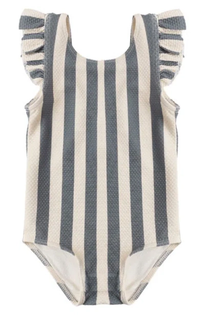 Quincy Mae Babies'  Flutter Sleeve Piqué Upf 50+ One-piece Swimsuit In Blue
