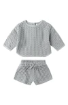 Quincy Mae Flynn Waffle Knit Top & Shorts Set In Gray