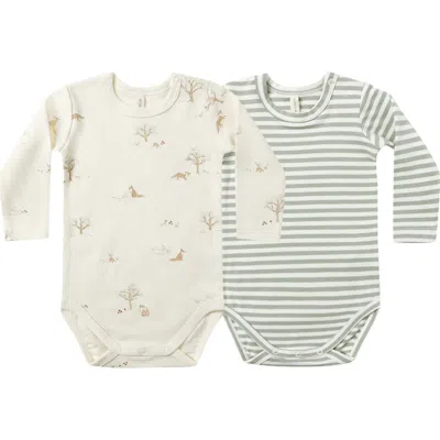 Quincy Mae Babies'  Fox & Stripe Assorted 2-pack Organic Cotton Jersey Bodysuits In Multi