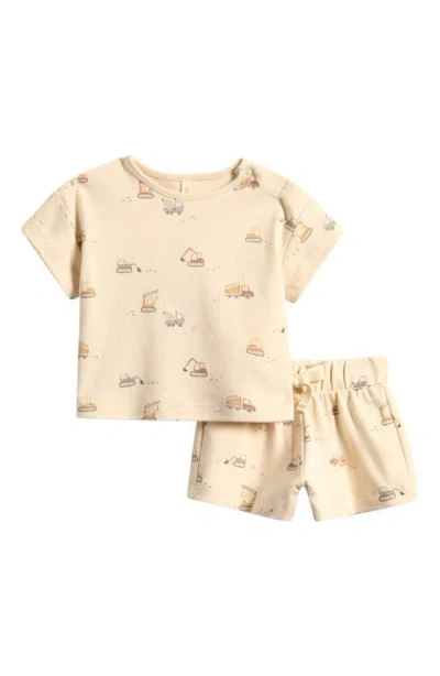 Quincy Mae Babies'  Frankie Construction Print T-shirt & Shorts Set In Brown