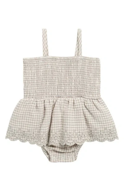 Quincy Mae Babies'  Gingham Eyelet Smocked Bodice Skirted Organic Cotton Bodysuit In Multi