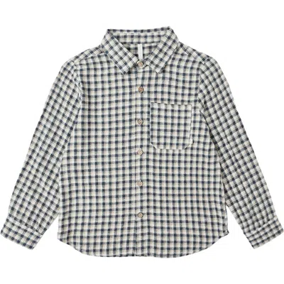 Quincy Mae Babies'  Gingham Long Sleeve Button-up Shirt In Gray
