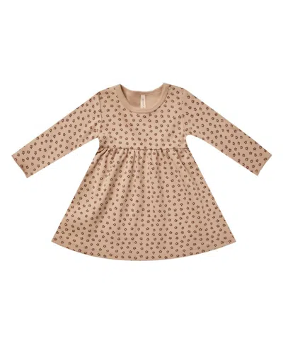 Quincy Mae Kids' Girl's Long Sleeve Jersey Dress In Ditsy Bloom In Neutral