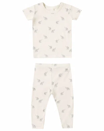 Quincy Mae Kids' Girls Bamboo Short Sleeve Pajama Set In Blue Elephants In Multi