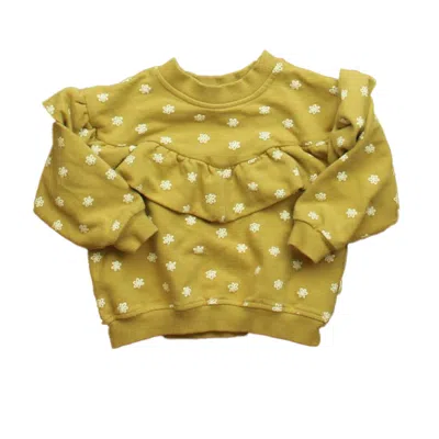Pre-owned Quincy Mae Kids' Girls Beige Floral Long Sleeve Shirt