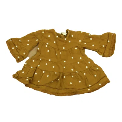 Quincy Mae Kids' Girls Brown White Polka Dots Dress In Yellow
