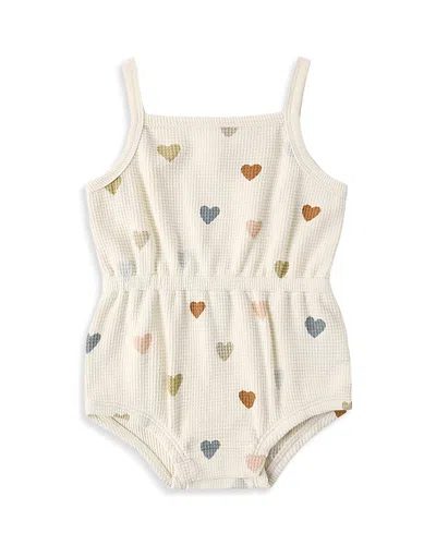 Quincy Mae Girls' Confetti Hearts Waffled Cinch Romper - Baby In Neutral