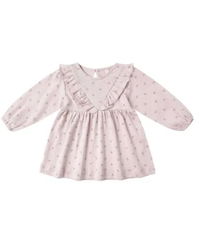 Quincy Mae Kids' Girls' Long Sleeve Ruffle V Dress In Lilac Ditsy In Pink