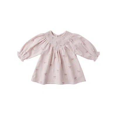 Quincy Mae Kids' Girls Long Sleeve V Smocked Dress In Lilac Bows In Pink