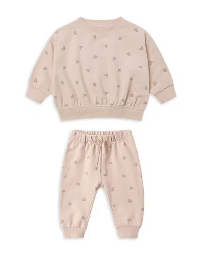 Quincy Mae Girls' Reagan Hearts Sweatshirt & Sweatpants Set - Baby In Pink