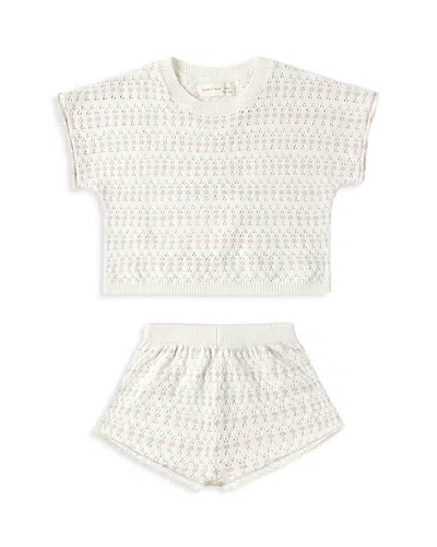 Quincy Mae Girls' Relaxed Knit Top & Short Set - Baby In White