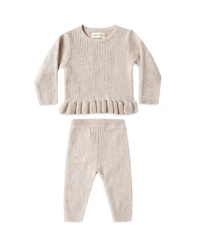 Quincy Mae Girls' Rib Peplum Top & Pants Set - Baby In Neutral