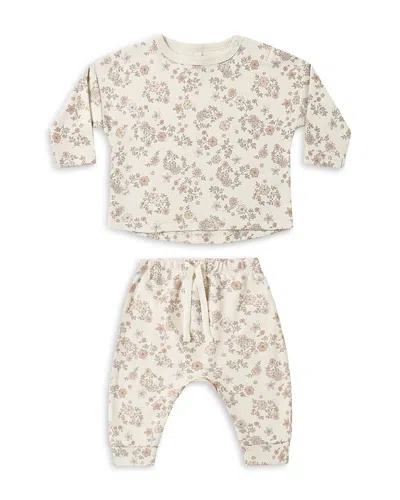 Quincy Mae Girls' Rowan Floral Cotton Top & Drawstring Pants Set - Baby In Neutral