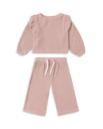 Quincy Mae Girls' Ruffled Cozy Top & Pants Set - Baby In Pink