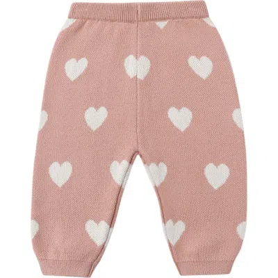 Quincy Mae Babies'  Heart Knit Organic Cotton Joggers In Pink
