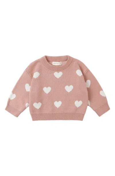 Quincy Mae Babies'  Hearts Jacquard Organic Cotton Sweater In Pink