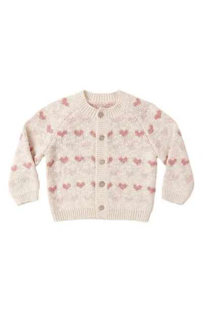 Quincy Mae Babies'  Hearts Organic Cotton Cardigan In Pink