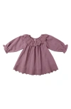 Quincy Mae Isla Embroidered Long Sleeve Cotton Dress In Purple