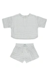 Quincy Mae Jayden Cotton Blend Top & Shorts Set In Blue