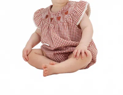 Quincy Mae Kid's Lenore Romper In Red Gingham In Brown