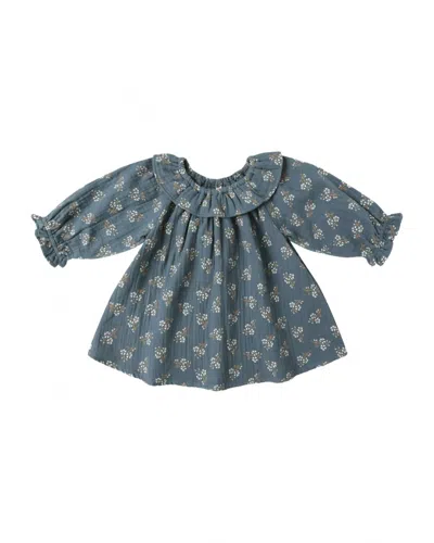 Quincy Mae Kid's Long Sleeve Isla Dress In Blue In Green