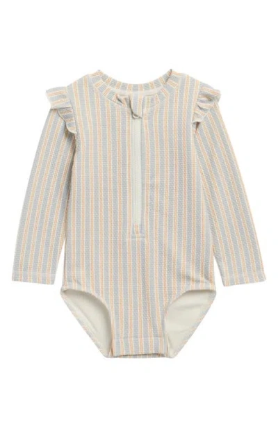 Quincy Mae Babies'  Kids' Byron Stripe Long Sleeve Piqué Upf 50+ One-piece Swimsuit In Neutral