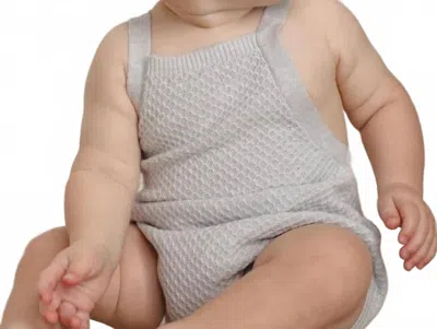 Quincy Mae Kids Caleb Knit Shortall In Heathered Sky In Multi