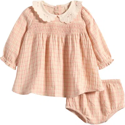 Quincy Mae Babies'  Kids' Callie Embroidered Collar Plaid Dress & Bloomers Set In Orange