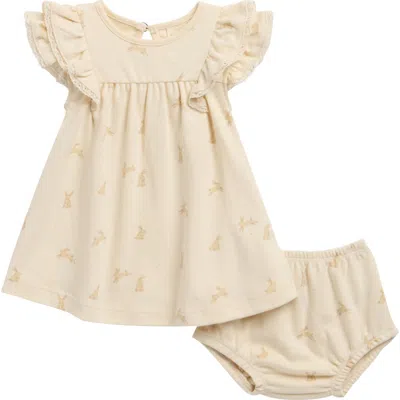 Quincy Mae Babies'  Kids' Flutter Sleeve Dress & Bloomers Set In Brown