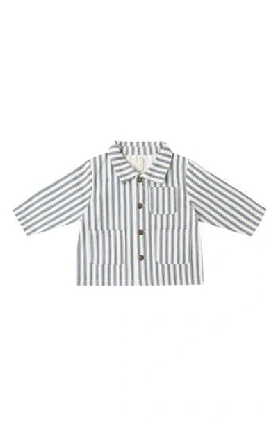 Quincy Mae Babies'  Kids' Pinstriped Organic Cotton Utility Jacket In Ocean Pinstripe