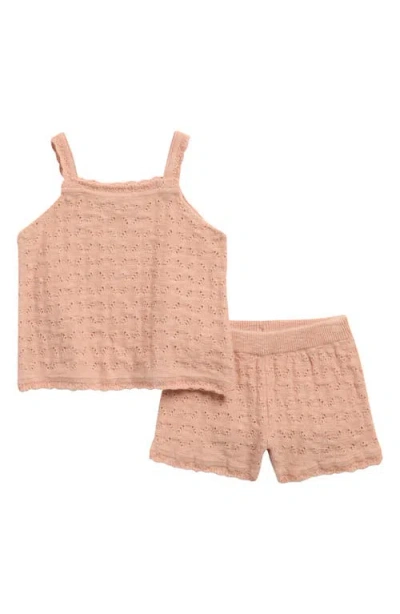 Quincy Mae Babies'  Kids' Pointelle Tank & Shorts Set In Brown