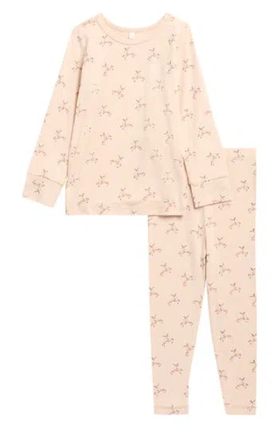 Quincy Mae Kids' Reindeer Two-piece Pajamas In Neutral