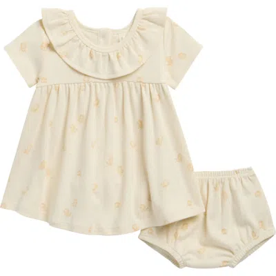 Quincy Mae Babies'  Kids' Ruffle Collar Organic Cotton Dress & Bloomers Set In Neutral