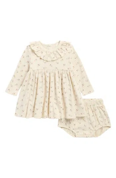 Quincy Mae Babies'  Kids' Ruffle Long Sleeve Organic Cotton Top & Bloomers Set In Brown