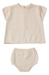 QUINCY MAE QUINCY MAE KIDS' SHORT SLEEVE ORGANIC COTTON & LINEN SWEATER & BLOOMERS