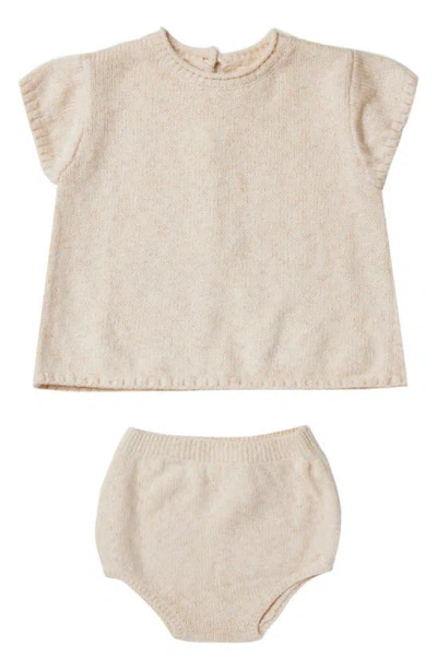 Quincy Mae Babies'  Kids' Short Sleeve Organic Cotton & Linen Sweater & Bloomers In Natural-heather