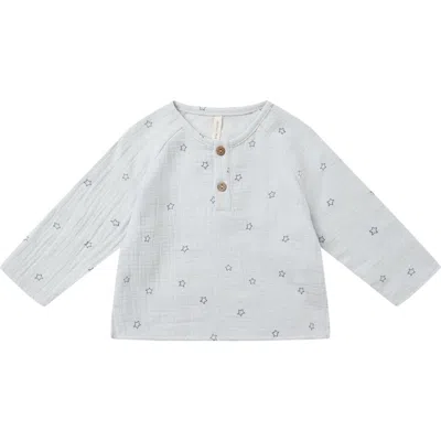 Quincy Mae Babies'  Kids' Zion Organic Cotton Gauze Henley Shirt In Blue