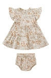 QUINCY MAE LILY FLORAL FLUTTER SLEEVE ORGANIC COTTON DRESS & BLOOMERS