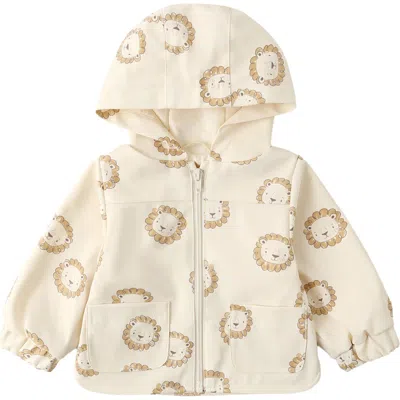 Quincy Mae Babies'  Lion Print Hooded Raincoat In Neutral
