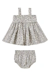 QUINCY MAE MAE FLORAL SMOCKED ORGANIC COTTON TOP & BLOOMERS SET