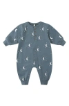 Quincy Mae Moon Print Fleece Romper In Blue