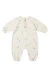 Quincy Mae Moon Print Organic Cotton Henley Bubble Romper In White