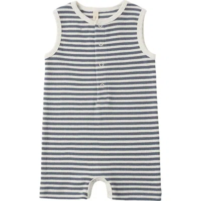 Quincy Mae Babies'  Ocean Rib Henley Romper In Blue