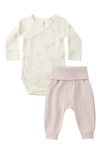 Quincy Mae Organic Cotton Bodysuit & Pants In Purple